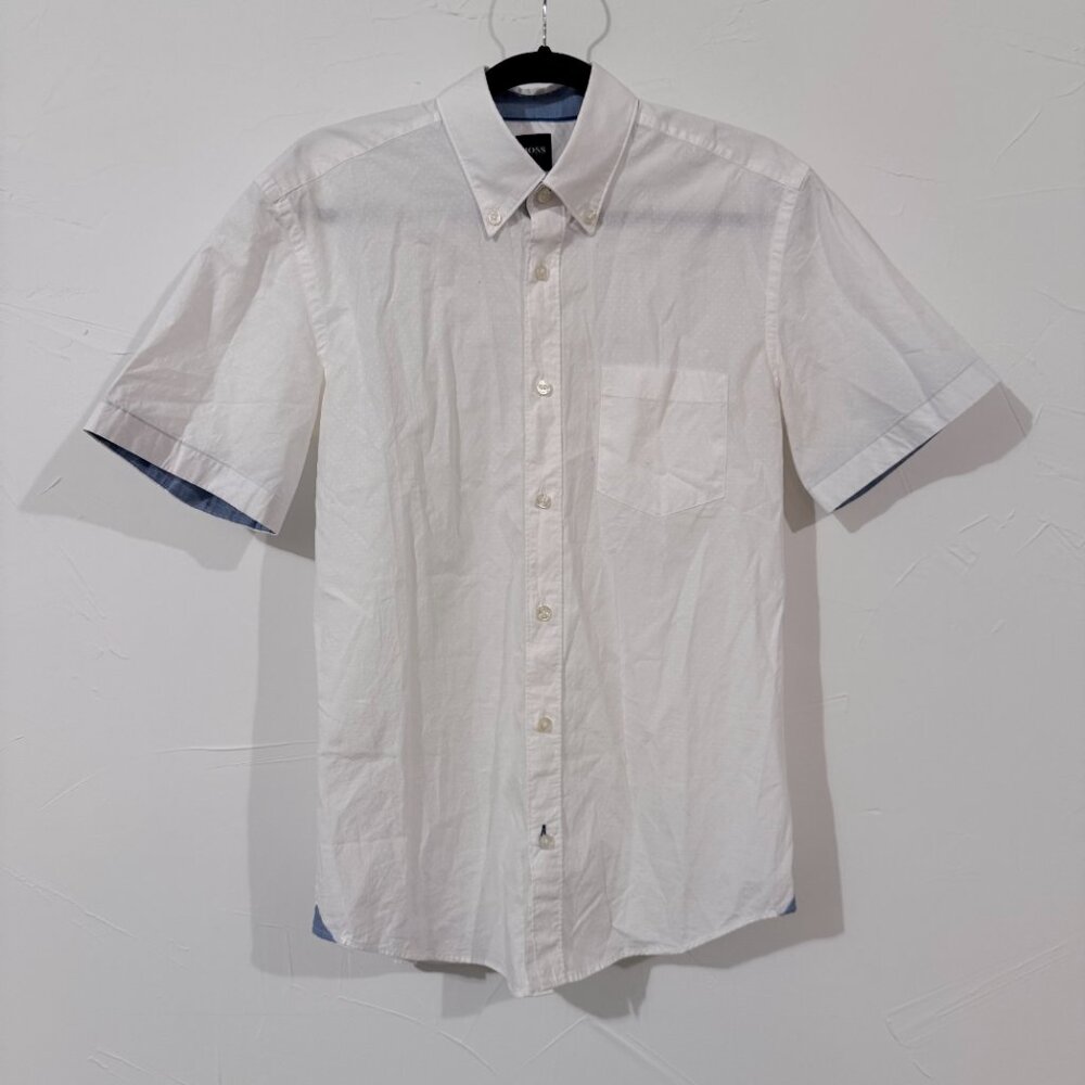 Hugo Boss -Boss - Men’s Short Sleeve Button-Up Shirt White /Size M Cotton Blend